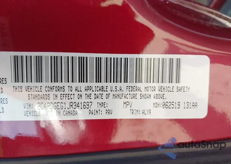 2018 Dodge Grand Caravan Gt z USA, uszkodzony, nr VIN 2C4RDGEG1JR341697